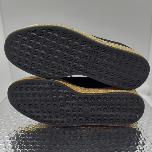 Puma Suede Black With Gold Sole. - Picture 6 of 8
